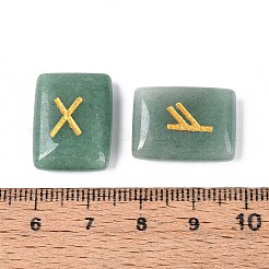エルダーフサルクのアルファベットが刻まれた長方形の天然グリーンアベンチュリンルーンストーン25個  19.5~20x15x5.5~6mm&nbsp;G-T142-36