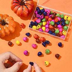 80個8色合成ターコイズビーズ  染め  ハロウィンの頭蓋骨  ミックスカラー  12x10x11mm  穴：1mm  10個/カラー&nbsp;TURQ-FS0001-08