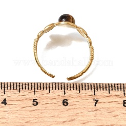 女性用304ステンレススチールカフオープンリング  天然タイガーアイと  花とハーフラウンド  イオンプレーティング（ip）  9.5mm  usサイズ7 1/4(17.5mm)&nbsp;GG-CBAE295-01G-06
