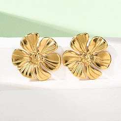 バレンタインデー 304ステンレススチールスタッドピアス  花  ゴールドカラー  26x25.5mm&nbsp;EJEW-C184-01B-G