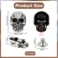 合金装飾リベット12個  鉄ネジ付き  DIYの荷物とハードウェアアクセサリー用  スカル  アンティークシルバー  35x25.5x13mm&nbsp;AJEW-OC0013-99AS