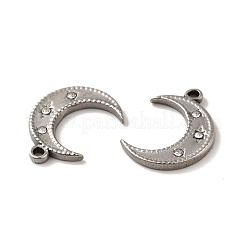 304ステンレスペンダント  クリスタルラインストーン付き  三日月チャーム  ステンレス鋼色  18x13.5x2mm  穴：1.2mm&nbsp;STAS-Q001-10P