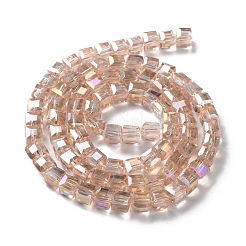 電気メッキガラスビーズセット  ABカラーメッキ  多面カット  キューブ  小麦  5~6x5~6x5~6mm  穴：1mm  95~100個/連  54~57cm&nbsp;LS-EGLA-D018-6x6mm-75