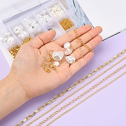 DIYジュエリーセット製作キット  ナゲット＆フラットラウンド＆ハート＆フラワーABSプラスチックイミテーションパールビーズを含む  合金の留め金  鉄の留め金＆ピン＆ピアスフック＆チェーン  ホワイト  ビーズ：46個/箱&nbsp;DIY-YW0003-56