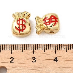 ラックメッキ本物の18Kゴールドメッキ真鍮エナメルビーズ  カドミウムフリー＆鉛フリー  ドル記号とお金袋  ミックスカラー  11x9x8.5mm  穴：2mm&nbsp;KK-Q795-04G