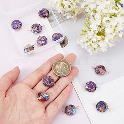 12個 2スタイル 天然インペリアルジャスパー コネクターチャーム  金色の真鍮ループ  フラットラウンド  19~23.5x15.5x6mm  穴：1.6mm  6個/スタイル&nbsp;FIND-FG0001-54