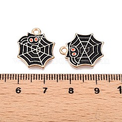 ハロウィンテーマアロイエナメルペンダント  カドミウムフリー＆鉛フリー  ライトゴールド  蜘蛛の巣のチャーム  ブラック  17.5x15.5x1.5mm  穴：1.6mm&nbsp;X-PALLOY-N176-35-RS