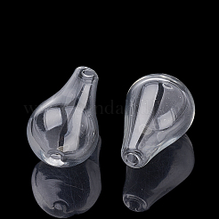 手作り吹きガラスビーズ  ティアドロップ  透明  25~27x17mm  穴：2~3mm&nbsp;X-BLOW-X006-1