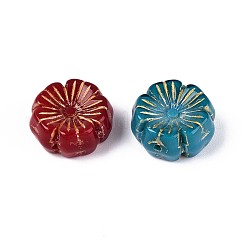 ガラスビーズ  花  ゴールドライン入り  ミックスカラー  14x14.5x7mm  穴：1~1.2mm&nbsp;LAMP-T021-63M