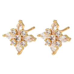 女性用真鍮マイクロパヴェクリアキュービックジルコニアスタッドピアス  菱形  18KGP本金メッキ  13x13mm&nbsp;EJEW-F418-18G