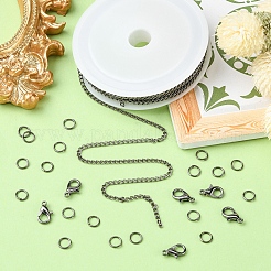 DIY チェーン ブレスレット ネックレス メイキング キット  亜鉛合金カニカンを含む  鉄ツイストチェーン＆縄跳び  ガンメタ色  チェーン：5m /セット&nbsp;DIY-YW0006-37