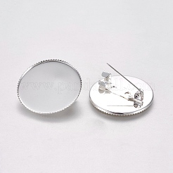 真鍮製ブローチ基礎金具セッティング台  ラックめっき  フラットラウンド  銀色のメッキ  26x7mm  ピン：0.7mm  25mm内径&nbsp;KK-WH0033-19A-S