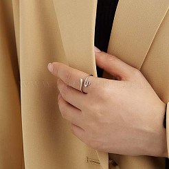 変色防止ロジウムメッキ スターリングシルバー カフリング 925個  オープンリング  キュービックジルコニア付き  ヘビ  プラチナ&nbsp;RJEW-BB56107
