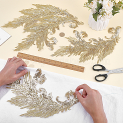 金と銀の糸で刺繍されたシルクのスパンコール  花  ゴールド  395x215x1mm&nbsp;DIY-WH0816-144A