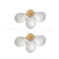 304ステンレススチールツートンスタッドピアス  花  ゴールデン·ステンレス鋼色  20x31mm&nbsp;EJEW-S265-09GP