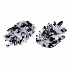 セルロースアセテート（樹脂）ビッグペンダント  ライトゴールドメッキ真鍮ループ付き  葉  ブラック  65x42x2.5mm  穴：1.2mm  丸カン：6x1ミリ  4.5mm内径&nbsp;LS-X-KY-N015-68B