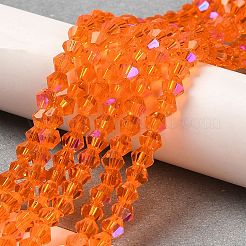 透明電気メッキガラスビーズ連売り  ABカラーメッキ  多面カット  双円錐形  レッドオレンジ  3.5~3.8x3mm  穴：0.8mm  約107~110個/連  32.5~34cm&nbsp;LS-EGLA-A039-T3mm-L11