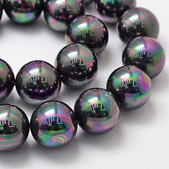 シェルパールビーズ連売り  虹メッキ  グレードA  ラウンド  ブラック  16mm  穴：1mm  約26個/連  16インチ&nbsp;BSHE-L025-05-16mm