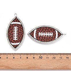 合金ペンダント  レザーとラインストーン付き  オーバル  ラグビー  55.5x29.5x3mm  穴：5mm&nbsp;FIND-N007-06