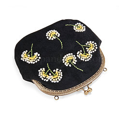 コーデュロイのレディースイブニングバッグ  刺繍ミルクの綿の花  合金の花の財布のフレームハンドル  合金ツイストカーブチェーン  ブラック  240x240mm&nbsp;JBG008C-02