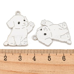 メッキ合金エナメルチャームラック  カドミウムフリー＆鉛フリー  プラチナ  犬チャーム  ホワイト  27x20x1.5mm  穴：1.8mm&nbsp;ENAM-Z014-01P-011