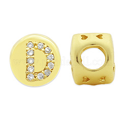 真鍮マイクロペーブクリアキュービックジルコニアビーズ  アルファベット付きフラットラウンド  文字.d  7.5x6.5mm  穴：3.5mm  3個/袋&nbsp;KK-T030-LA843-DX3