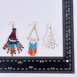 DIY タッセル ビッグ ダングル イヤリング メイキング キット  鉄アズキチェーンを含む  プラスチック & ガラス & アクリル & ガラス シード ラウンド ビーズ  真鍮のピアスフック  銅製ワイヤー  ミックスカラー&nbsp;DIY-SZ0009-19