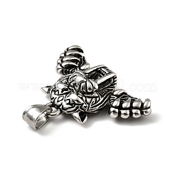 304ステンレスペンダント  虎ヘッド  アンティークシルバー  31x44x10mm  穴：8x4mm&nbsp;STAS-E058-20AS