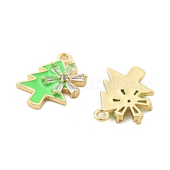 クリスマステーマの真鍮マイクロパヴェキュービックジルコニアペンダント  エナメル  鉛フリー＆カドミウムフリー  長持ちメッキ  18KGP本金メッキ  クリスマスツリー  16x12.5x2.5mm  穴：1.4mm&nbsp;KK-L228-30B-G