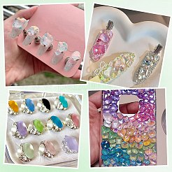 30個、2種類のスタイルのフロストガラスラインストーンカボション  多面カット  後ろ向き  卵/四角  ミックスカラー  12~14x10~12x5.5~6mm  15 個/スタイル&nbsp;FIND-PH0021-95