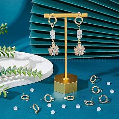 304ステンレススチールスタッドピアス金具20個  水平ループ付き  リング  30個のプラスチック製イヤーナット付き  ゴールドカラー  16.5x12mm  穴：3.2mm  ピン：0.7mm&nbsp;STAS-UN0038-68