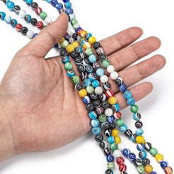 ハンドメイドミッレフィオーリガラスラウンドビーズ連売り  ミックスカラー  8mm  穴：1mm  約48個/連  14.5インチ&nbsp;X-LK-R004-93