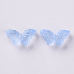 透明なスプレー塗装ガラスビーズ  蝶  ライトスカイブルー  8x15x4.5mm  穴：1mm&nbsp;GLAA-S190-018F-02