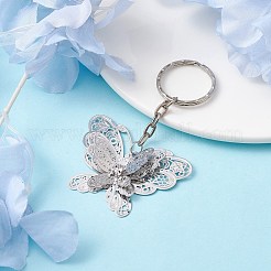 真鍮ペンダントキーホルダー  鉄のスプリットキーリング付き  プラチナ  蝶  8cm&nbsp;KEYC-JKC00725-04