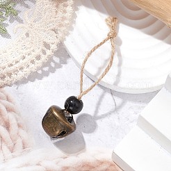 鉄の鐘のペンダントの装飾  家のドアに吊るす飾り用の木製ビーズとジュートコード  ブラック  81~83mm&nbsp;HJEW-JM02488-01