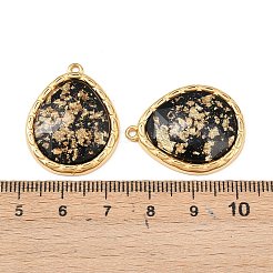 304ステンレスペンダント  エポキシ樹脂と金箔を使用  18KGP本金メッキ  PVD真空メッキ  ティアドロップ  28x22.5x5.5mm  穴：1.5mm&nbsp;STAS-C158-13A-G