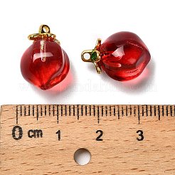 ガラスチャーム  桃  黄金の合金エナメルパーツと  ツートン  レッド  17x11.5mm  穴：1.4mm&nbsp;GLAA-P072-05G-04