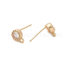 女性用真鍮クリアキュービックジルコニアスタッドピアス  カン付き  14KGP本金メッキ  8x5.5mm  穴：1.2mm  ピン：11.5x0.7mm&nbsp;KK-A244-10A-G