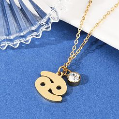 304 ステンレススチール ガラス ドリル 誕生石 星座 ペンダント ネックレス  18KGP本金メッキ  真空めっき  蟹座  17.72インチ（45cm）  ペンダント：15x17x1.5mm&nbsp;STAS-D305-08G-D