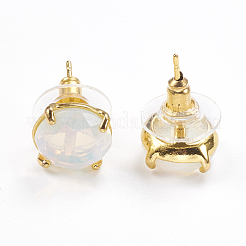 天然石＆合成宝石用スタッドピアス  ゴールデントーン真鍮パーツ  多面カットフラットラウンド  11mm  ピン：0.8mm&nbsp;EJEW-L196-05