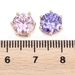 真鍮舗装キュービックジルコニアビーズ  ラウンド  ミックスカラー  18KGP本金メッキ  8.5x9.5x5.5mm  穴：2.5x1.5mm  約24個/セット&nbsp;KK-H287-11B-G