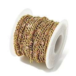 イオンプレーティング（IP）304ステンレススチールエナメルチェーン  ハンダ付け  スプールで  パールピンク  11x3x1.5mm&nbsp;CHS-Q005-06G-04