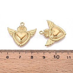 304ステンレススチール製の翼付きハートペンダント  イオンプレーティング（ip）  18KGP本金メッキ  23x25x3mm  穴：1.6mm&nbsp;STAS-T067-27G