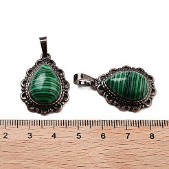 合成マラカイト ティアドロップ ペンダント  赤銅トーンの真鍮チャーム  28.5x20.5x7mm  穴：8x5mm&nbsp;G-K363-01R-23