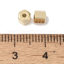 真鍮ビーズ  鉛フリー＆カドミウムフリー  六角  24KGP本金メッキ  4x4.5x4mm  穴：1.2mm&nbsp;KK-K383-23G