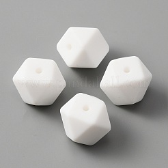 食品グレードの環境に優しいシリコーンビーズ  六角  ホワイト  12~14x12~14x12~14mm  穴：2mm&nbsp;SIL-WH0013-08D