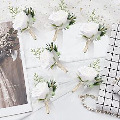 絹布 造花 ブートニエール  プラスチックと鉄のブローチ付き  結婚式のための  パーティーの装飾  ホワイト  130x90mm&nbsp;AJEW-WH0258-295