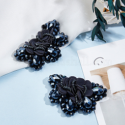 ガラス、布、鉄の靴のバックルクリップ  花  プラチナ  ライトスチールブルー  40.3mm&nbsp;HJEW-ME00089