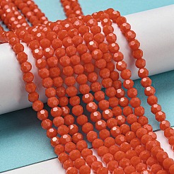 不透明ガラスビーズスタンド  ファセット（32ファセット）  ラウンド  レッド  4mm  穴：0.7mm  約87~93個/連  32~33cm&nbsp;EGLA-A035-P4mm-D03