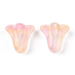スプレー塗り透明ガラス・ビーズ  チューリップの花  ナバホホワイト  10x11x5.5mm  穴：1mm&nbsp;GLAA-D006-20I